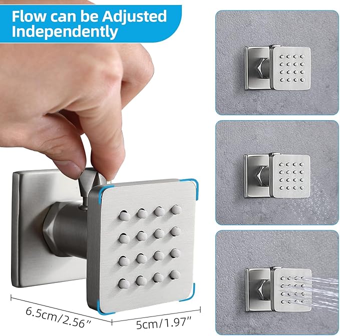 Enga Shower System Body Jets with On-Off Switch, 16 Inch Rain Shower Head System Full Body Spray Massage Shower Set, Multi Head Shower Faucet Combo, Brushed Nickel