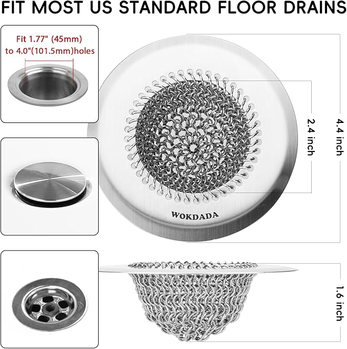 Wokdada Bathtub Drain Hair Catcher, Fast Drainage Shower Drain Hair Catcher, Reversible 304 Stainless Steel Drain Protector for Pop-Up and Regular Drains of Bathroom(Patented Product)