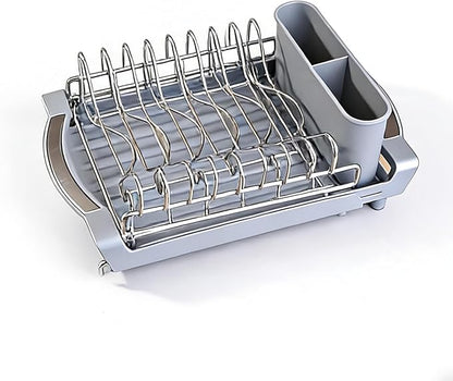Dish Drying Rack Compact Expandable - A Space-Saving, Stainless Steel, Rust-Resistant Dish Drainer for Kitchen and Apartment Countertops/Sink Cabinets, Extendable from 11.42 to 19.9 inches (Gray)