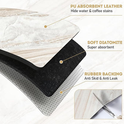 LemonRoad Dish Drying Mat for Kitchen Counter, 12"x20" Absorbent Coffee Bar Mat with Marble Texture Design, Fast-dry Diatomite Drainer Drying Mats with Non-slip Backing for Kitchen Sink Countertop