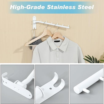 Alise Wall Mounted Drying Rack,Swivel Clothes Drying Rack Stainless Steel,Space Saving Clothes Hanger Rack,Heavty Duty Clothes Wall Drying Rack for Laundry Closet Bedroom/Bathroom,White