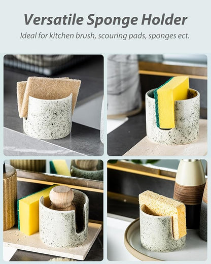 Zoeeker Kitchen Sink Sponge Holder, Dish Sponge Rack Ceramic Brush Holder Farmhouse Kitchen Dish Rack for Brush, Scrubbers, Bathroom, Sink, Speckled Glaze