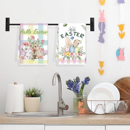 Easter Towels Kitchen Sets - Easter Bunny Rabbit Dish Towel 16x24 Inch Colorful Easter Kitchen Towel Spring Hand Towels Hello Spring Set of 6 Easter Blessings for Bathroom Kitchen