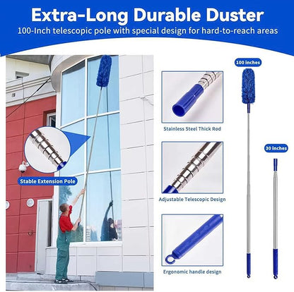 Dusters for Cleaning, Duster with Extension Pole 5 in 1 Kit, Cobweb Duster, Long Dusters for High Ceilings, Microfiber Dusters for Ceiling Fan, Blinds and Furniture