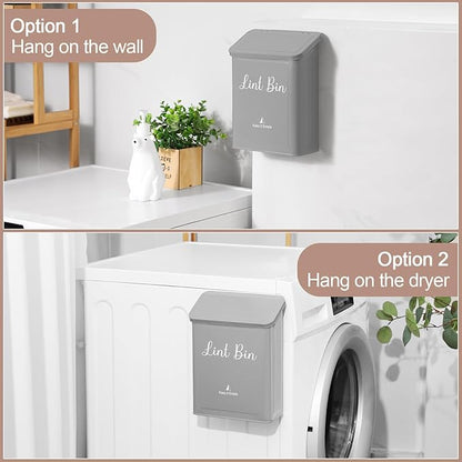 SUBEKYU Metal Magnetic Lint Bin for Laundry Room, Wall Mounted Lint Box Holder with Lid for Dryer,Light Grey
