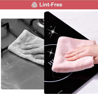 JOYMOOP Microfiber Cleaning Cloths, 11.8" x 11.8" Pink Reusable Kitchen Towels, Lint-Free Cleaning Rags, Super Absorbent Cleaning Cloths for Kitchen, Car, and Household Cleaning, 18 Packs