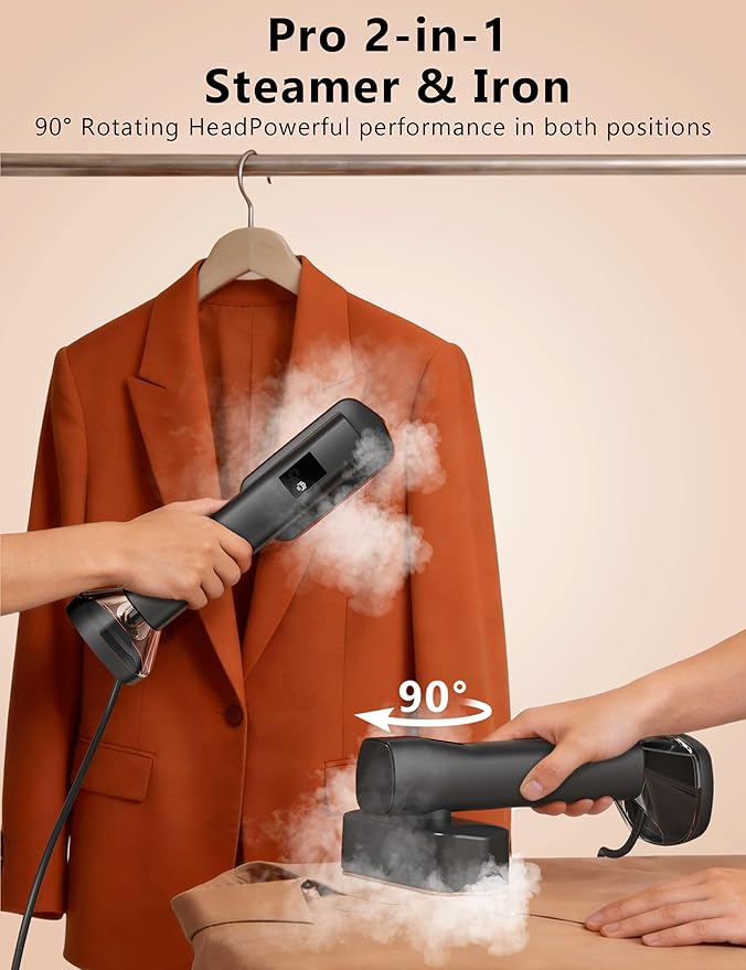 Steamer for Clothes,Portable Handheld Garment Steamer, 200ml Capacity,1000W 15s Fast Heat-UP, Leak-Proof Fabric Wrinkle Remover Ceramic Panel, 2-in-1 Dry & Wet Iron for Home and Travel -Black&Golden