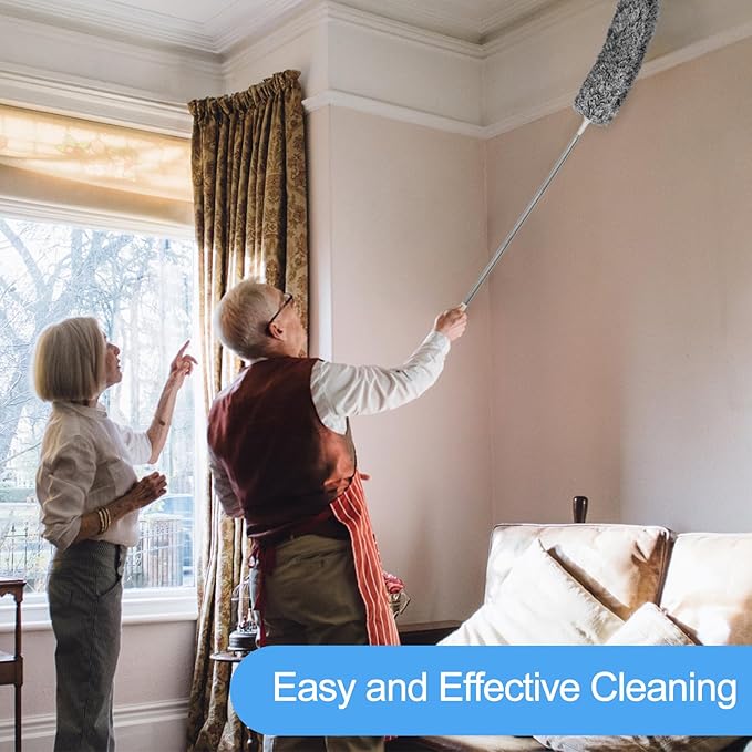 5-in-1 Kit Dusters for Cleaning, Duster with Extension Pole, Extendable Duster with 100 Inches, Microfiber Dusters, Webster Cobweb Duster for Cleaning Ceiling Fans, Furniture, Blinds - Blue
