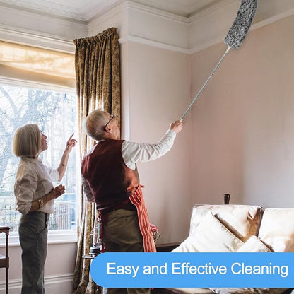5-in-1 Kit Dusters for Cleaning, Duster with Extension Pole, Extendable Duster with 100 Inches, Microfiber Dusters, Webster Cobweb Duster for Cleaning Ceiling Fans, Furniture, Blinds - Blue