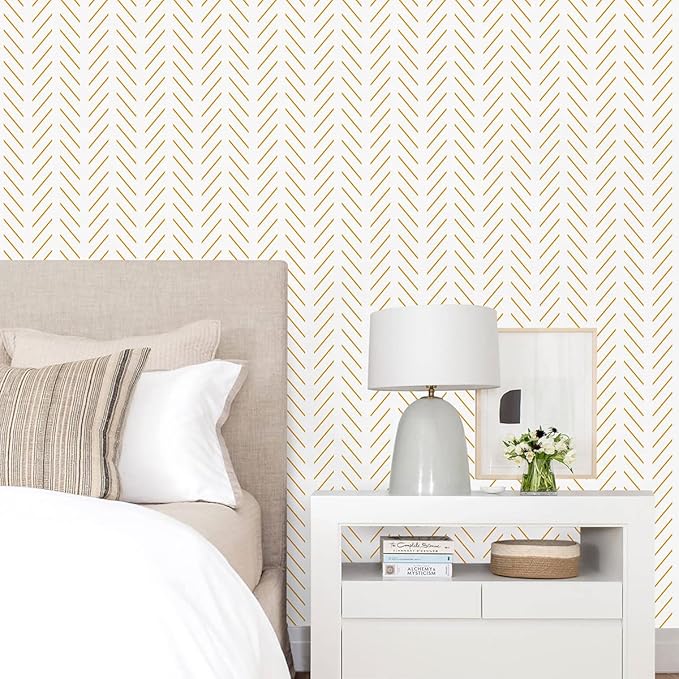Erfoni Yellow and White Peel and Stick Wallpaper Modern Herringbone Wallpaper Bathroom 17.7inch x 118.1inch Geometric Removable Contact Paper Peel and Stick Self Adhesive Cabinet Wall Paper Waterproof