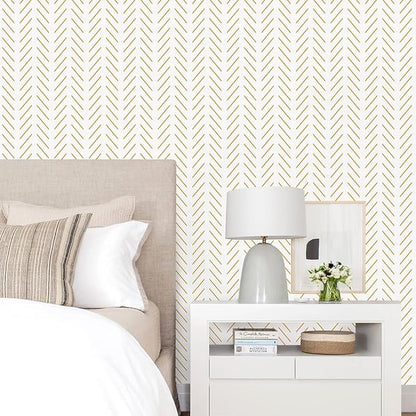 Erfoni Yellow and White Peel and Stick Wallpaper Modern Herringbone Wallpaper Bathroom 17.7inch x 118.1inch Geometric Removable Contact Paper Peel and Stick Self Adhesive Cabinet Wall Paper Waterproof