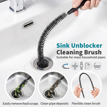 Drain Cleaning Brush 2 Pack, 23.6 Inch Long Pipe Cleaner Brush, Flexible Drain Clog Remover Tool with Nylon Bristles, Sink Drain Cleaner for Hair Clogs, Kitchen Sink, Bathroom Tub, Shower Drain