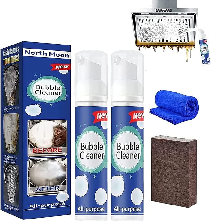 Foam Heavy Grease Cleaner Sprey, Bubble Cleaner Foam Spray, All-Purpose Rinse-Free Cleaning Spray, Kitchen Cleaner Spray, Bubble Cleaner (2pcs-100ml)