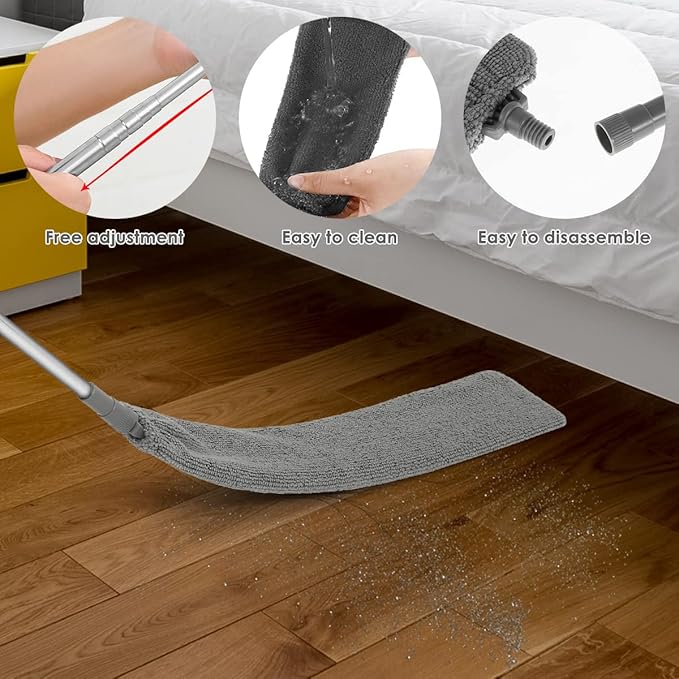 Gap Dust Cleaner Retractable Microfiber Gap Dust Brush Flexible Long Flat Gap Duster with Extendable Pole and Cloth Cover for Sofa Bed Furniture Bottom Ceiling Fan Blinds(Grey)
