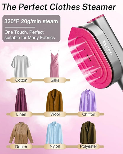 ELORTI Clothes Steamer, 2-in-1 Handheld Garment Steamer & Travel Iron, 10s Fast Heat-Up, 1200W Portable Mini Steamer with Rotatable Head, Compact for Home, Office & Travel (110-120V)