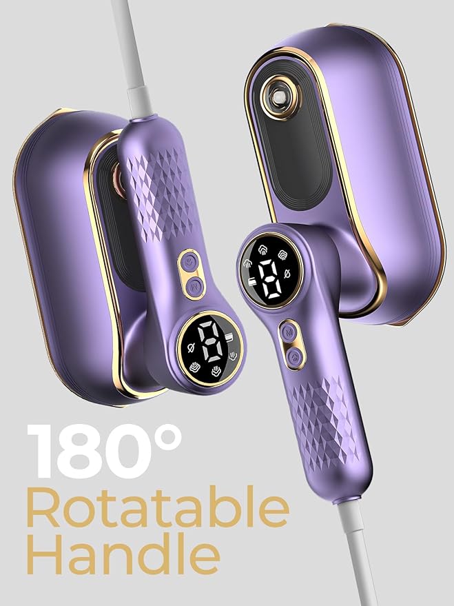 Portable Travel Steamer, 1200W Handheld Fabric Steamer for Clothes, 4Modes with LCD Display, Powerful Wrinkle Remover for Home & Travel, 150ml Water Tank, 10S Fast Heat-Up, 180°Swivel Handle, Purple