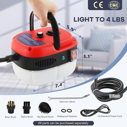 Moongiantgo High Pressure Steam Cleaner, 2500W Portable High Temp Bathroom Power Steamer Cleaning Machine For Home Use Grout Tile Kitchen Grease Car Detailing Engine (110V, Red)