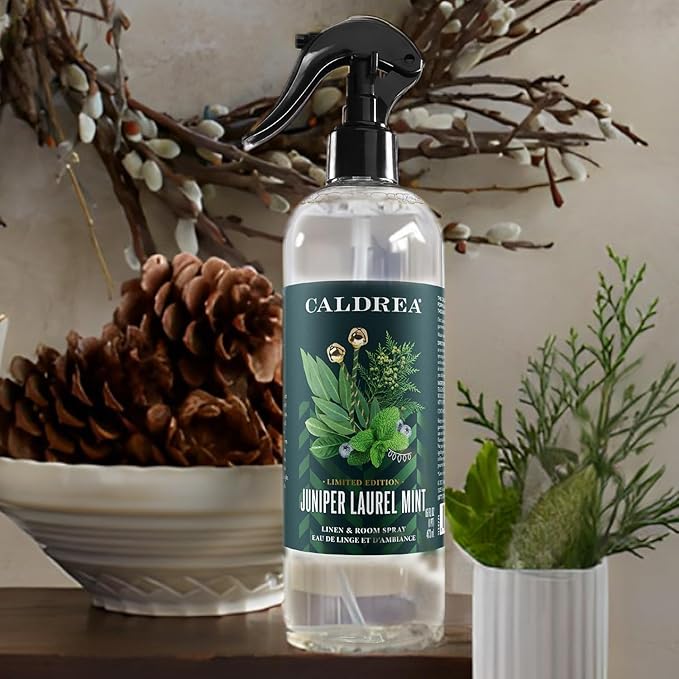 Caldrea Linen and Room Spray Air Freshener, Made with Essential Oils, Plant Derived Ingredients, Juniper Laurel Mint Scent, 16 oz