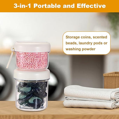 Portable Laundry Detergent Dispenser with Handle, Stackable Laundry Storage Containers for Apartments and Dorms, Small Plastic Detergents Organizer for Scent Booster Pods Tablets Powder- 2 Tier