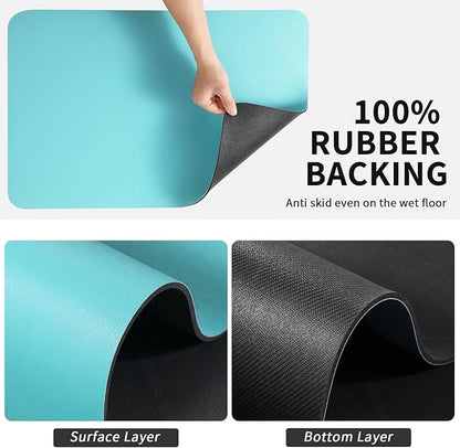 HotLive Dish Drying Mat for Kitchen Counter, Heat Resistant Drainer Mats with Non-slip Rubber Backed, Hide Stain Kitchen Super Absorbent Draining Mat, Easy to Clean Dish Rack Pad, Teal 18"x32"