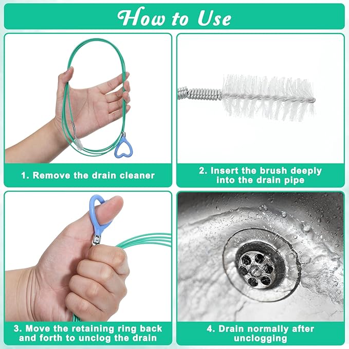 2 Pack 118 Inch Drain Hair Drain Clog Remover, Extra Long Flexible Sink Snake Drain Hair Removal Tool, Anti-Break Metal with Nylon Coating Plumbing Snake for Shower, Kitchen, Bathroom, Toilet