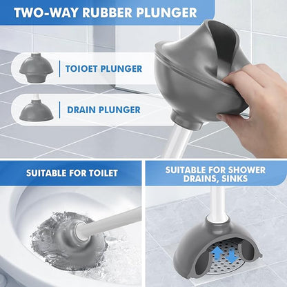 LOVLOY Toilet Plunger and Brush with Holder, Bowl Brush and Heavy Duty Toilet Plunger Set with Ventilated Holder, 2-in-1 Toilet Brush and Plunger Combo for 5.3-inch Toilet Drain New Pack (White, 1)