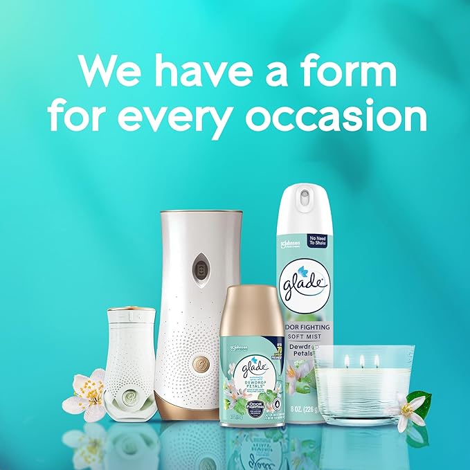 Glade PlugIns Refills Air Freshener, Dewdrop Petals, Scented and Essential Oils for Home and Bathroom, 0.67 Fl Oz, 2 Count