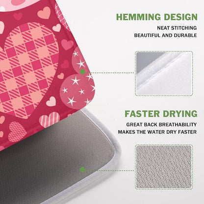 Valentine's Day Dish Drying Mat 16 x 18 Inch Heart Shaped Pattern Dish Drying Pad Absorbent Microfiber Mats for Red Dish Rack Pad for Kitchen Counter Coffee Bar Decor