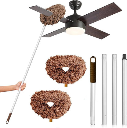 DRQ Ceiling Fan Cleaner Duster, 2 Pack Reusable Microfiber Duster with Extension Pole, 13 to 50 Inch Fan Blade Cleaner, Removable Dusters for Cleaning Walls Bookshelves Door Window Top (Brown)
