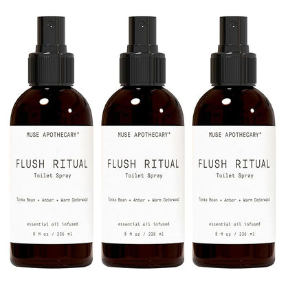 Muse Apothecary Flush Ritual - Aromatic & Refreshing Toilet Spray, Use Before You Go, 8 oz, Infused with Natural Essential Oils - Tonka Bean + Amber + Warm Cedarwood, 3 Pack