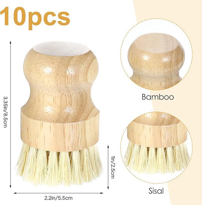 10 Pack Bamboo Dish Brush Set, Natural Dish Scrub Brush with Handle, Wooden Dish Scrubber for Kitchen Cleaning, Eco-Friendly Scrub Brush for Dishes, Pots, Pans, and Vegetables
