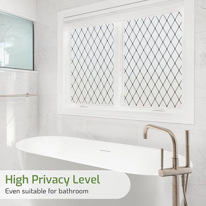 LUTE Frosted Window Privacy Film, Static Cling UV Sun Blocking Heat Control Window Cover, Removable Non-Adhesive Glass Sticker Vinyl Decorative Bathroom Frosting Decals, Black Lattice, 35.4" x 118.1"