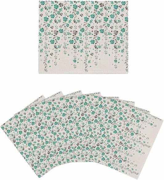 8 Pack Flower Teal Kitchen Dish Cloths, Grey Cherry Blossoms Cotton Linen Background Dishcloths for Kitchen, Reusable Paper Towels, Super Absorbent Quick Drying Washcloths Cleaning Wipes, 6x5 inch