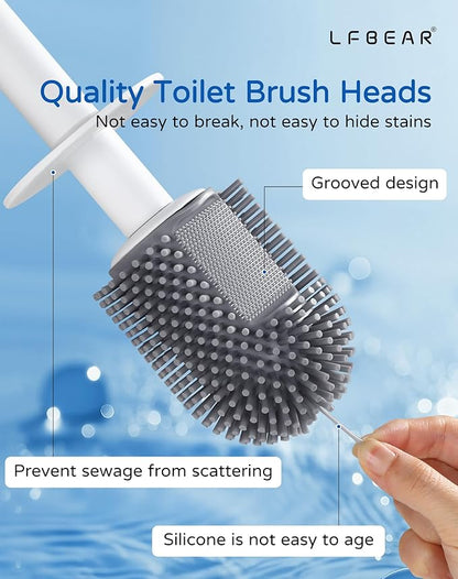 Toilet Brush and Holder Set for Bathroom, Deep Cleaning & No-Scratch Toilet Bowl Scrubber, Hygienic & Flexible Rubber Brush Head-for Modern Bathroom & RV
