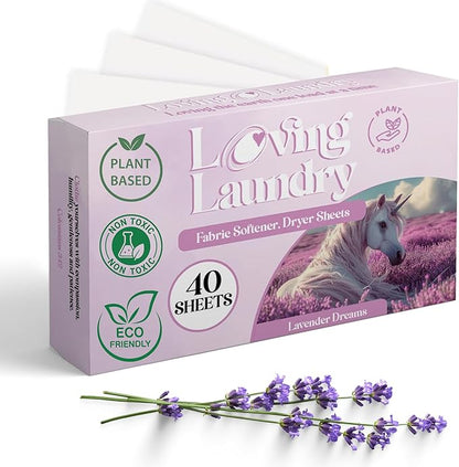 Non-Toxic Dryer Sheets Eco Friendly, Paraben Free, Plant Based | Clean Ingredients Softens & Removes Static, Healthy dryer sheets - 40 Sheets