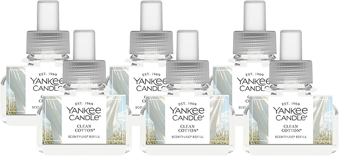 Yankee Candle ScentPlug Refill for Plug in Air Fresheners, Scented Oil Refills, Long Lasting Home Fragrance, Clean Cotton (Pack of 6)
