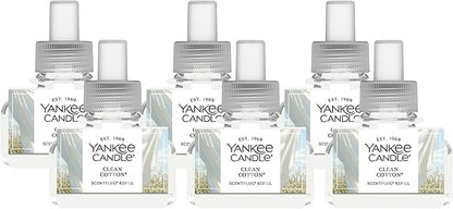 Yankee Candle ScentPlug Refill for Plug in Air Fresheners, Scented Oil Refills, Long Lasting Home Fragrance, Clean Cotton (Pack of 6)
