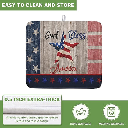 Kawani 4th of July Dish Drying Mat 16x18 Inch Patriotic God Bless America Memorial Kitchen Mats Independence Day Absorbent Dishes Pad for Kitchen Counter USA Star Drying Mat Home Decor for Countertop