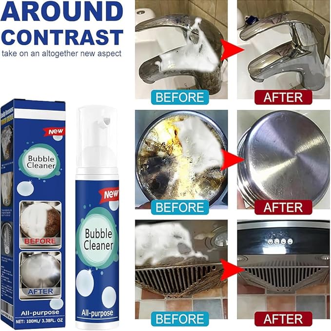 All-Purpose Rinse-Free Cleaning Spray, Upgraded Bubble Cleaner Foam Spray, Highly Effective Oil Breakdown Foaming Spray, Stain Remover for Stubborn Grease, Grime Kitchen and Other Stains (3Pcs)