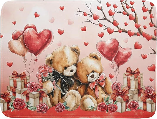 Holiday Microfiber Dish Drying Mat 18 X 24 in Valentines Day Bear Red Decorative Kitchen Countertop Mats