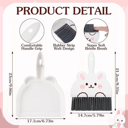 Ouligay Portable Mini Dustpan and Brush Set,Cute Small Broom and Dustpan Set with Durable Brush,Lightweight Dust Pan and Broom Set for Desktop Small Space Cleaning(White Rabbit)