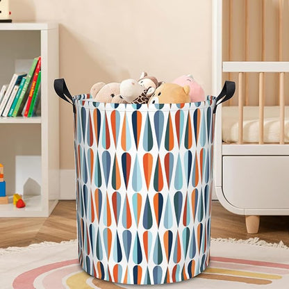 Mid-Century Modern Laundry Basket Foldable Laundry Hamper Waterproof Oxford Cloth Large Laundry Basket Clothes Storage Bucket Toy Organizer For Bathroom, Laundry, College 17.3 x16.5 Inch