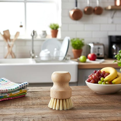 10 Pcs Bamboo Dish Scrub Brush Set, Mini Natural Wooden Scrubbers Set Round Dish Brush Vegetable Durable Scrubber Cleaning Kit for Cleaning Pot Pan Sink