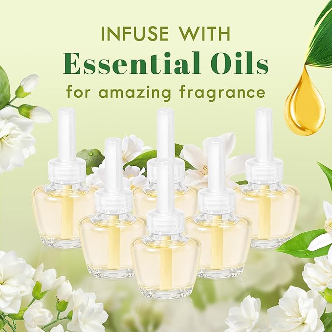 Plug In Air Freshener Refills, Jasmine Scent Refills for Home & Bathroom, 6 Count Plug-in Refill for Kitchen & Office, Compatible with Air Wick & Glade, Not Include Glade Plus