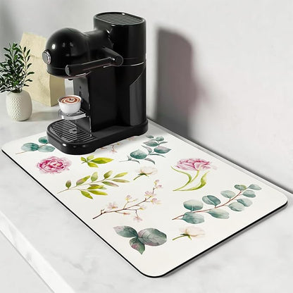 Bloss Drying Mat, Rose Flower Printed Dish Drying Mat for Spring, Kitchen Counter Mat, Absorbent Water Hide Stain Rubber Backed Dish Drying Pad(24"x16", Rose)