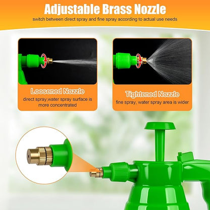 3 Pcs 1/4 Gallon Plastic Handheld Pump Sprayer – Garden Pressure Sprayer with Adjustable Nozzle for Plants, Cleaning, Household Tasks – Green