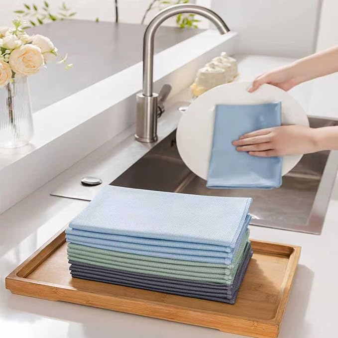 Microfiber Glass Cleaning Cloth 8 Pack, 16 Inch X 12 Inch, Lint Free Quickly Clean Window, Glasses, Windshields, Mirrors, and Stainless Steel, Multicolor