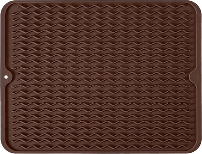 Large 17" x 14" Silicone Dish Drying Mat for Kitchen Counter, Easy clean, Quick Dry, Heat-resistant Dish Drainer Mat for Sink,Refrigerator or Drawer liner (Food Grade Silicone-Coffee)