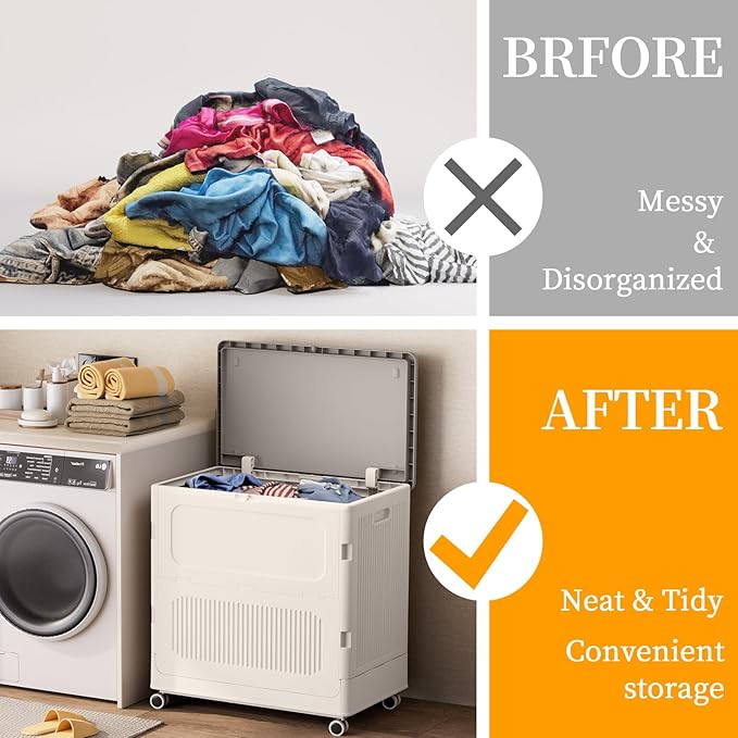 HAIXIN HOME Rolling Laundry Hamper with Lid, 130L Large Capacity Clothes Hampers for Laundry, Plastic Collapsible Laundry Baskets with Wheels and Lid, Install-Free & Easy to Transport to Laundry Room