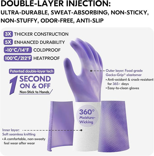 Vgo... Household Cleaning Gloves,Double-layer,Lined Dishwashing Gloves,Long Sleeves for Kitchen,Bathroom Cleaning(TP1117)